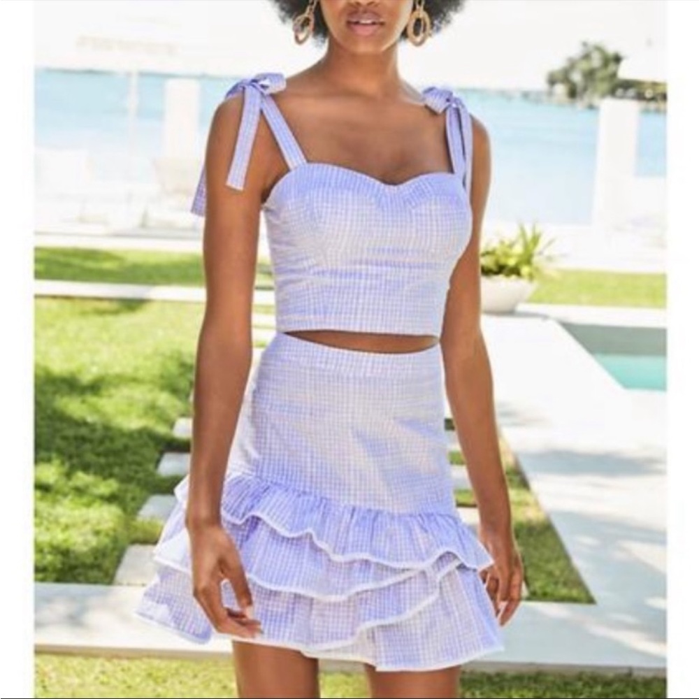 Lilac Gingham Tie-Shoulder Crop Dress